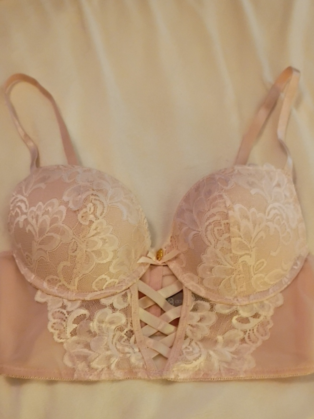 Daisy Fuentes Light Pink Lace Longline Push-Up Underwire Bra Size M